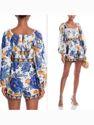 Farm Rio Romper M NWT Summer Flowers Off-White Floral Resort Trendy thumbnail 4
