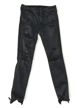 American Eagle Next‎ Level Stretch Skinny Jeans Black Distressed Womens 6 thumbnail 1