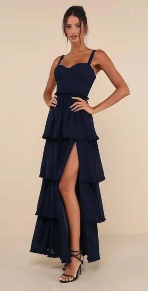 Lulus Sophisticated Occasion Navy Blue Bustier Lace-Up Maxi Dress Size L thumbnail 2