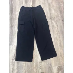 Athleta Easy Fleece Cargo Wide Leg Pants Black Women High Rise Size‎ Medium thumbnail 2