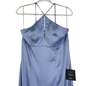 NWT LULU’S Lustrous Love Dusty Blue Satin Halter Cutout Mermaid Maxi Dress Large thumbnail 5
