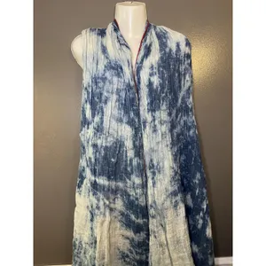 Rose & Rose Shawl Womens 2 Blue Crinkle Open Front Beaded Boho Kimono Duster thumbnail 2