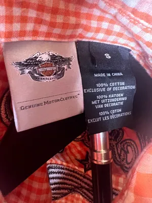 Harley Davidson Orange Gingham Snap Shirt‎ Embroidered Back Small thumbnail 14