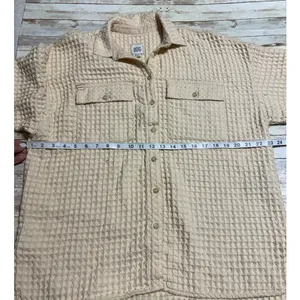 BDG Stanley Waffle Button Down Shirt Jacket XS Oversized Cream Shacket thumbnail 6