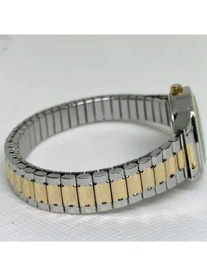 Accutime women’s watch silver gold tone quartz analog 28mm stretch band running thumbnail 5