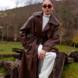 Elegant Brown Women's Trench Coat thumbnail 4