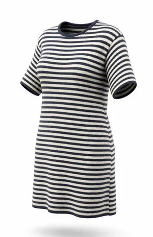 Eileen Fisher Dress Womens Small Black Ivory Striped Shift Knee Short thumbnail 1