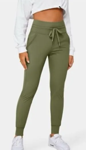 Halara Olive Green High‎ Waisted Drawstring Joggers Petite Small Tapered Pants thumbnail 1