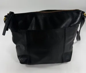 Fossil Black Pebbled Genuine Leather Crossbody Shoulder Bag Brass Hardware Purse thumbnail 1