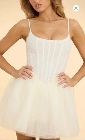 Oh Polly White Corset Ivory Beaded Tulle Spaghetti-Strap Dress thumbnail 1