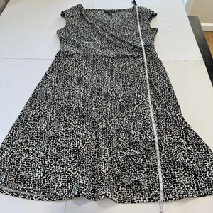 Ralph Lauren‎ Black White Sleeveless Swing Flare Faux Wrap Stretch Dress Size 16 thumbnail 7