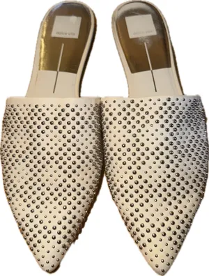 Dolce Vita Elvah Women's Mule Slide Flats White Studded Pointed Toe 9.5 thumbnail 1