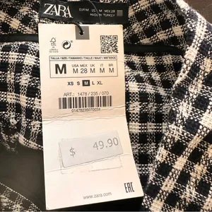 NWT ZARA Gingham straight leg Black and White Checkered Pants M thumbnail 12