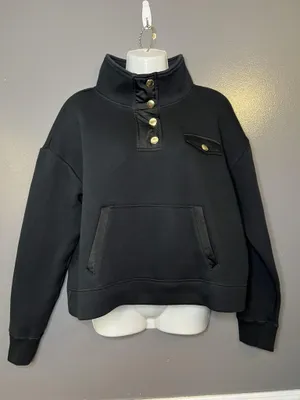 Tuckernuck Sport Sweatshirt Womens Large Black High Neck Button Fleece Pullover thumbnail 2