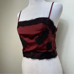 Goth Burgundy Lace Trim Crop Top size XS‎ thumbnail 6