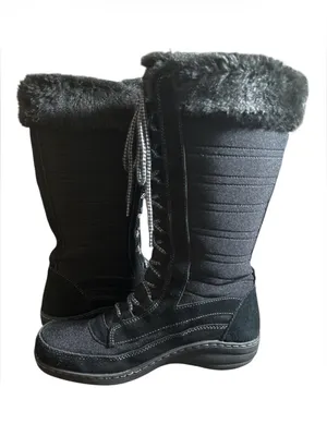 Aetrex Black Lace-Up Tall Winter Boots with Faux Fur Collar,Size 7.5-8 thumbnail 6