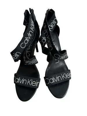 CALVIN KLEIN Salas Black White Logo Sandals Heels Size 8 thumbnail 7