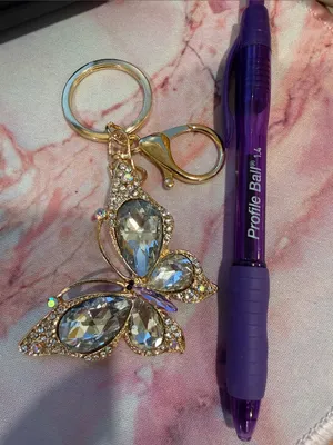 NWOT | Gold Butterfly Crystal Bag Charm/Keychain | Purple Body Stone thumbnail 5