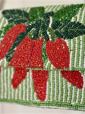 Viral Made in India Red Hot Chili Pepper Beaded Striped Shoulder Bag Charm NWT thumbnail 3
