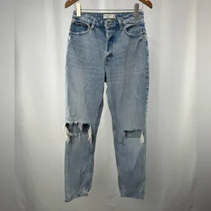 Abercrombie & Fitch Distressed The Dad High‎ Rise Jeans in Blue Size 27 thumbnail 3