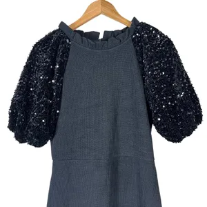 NWT THML Little Black Dress Womens S Mini Knit Sequin Sleeve Party Cocktail thumbnail 3