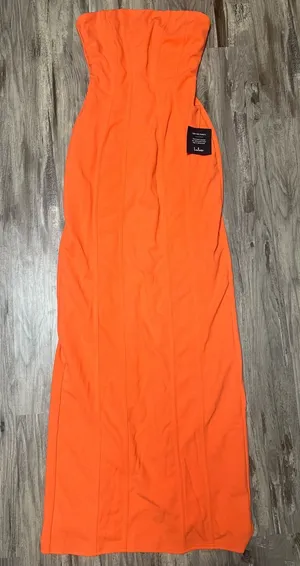 NWT Lulus Ismene Bright Orange Seamed Strapless Maxi Dress Size S thumbnail 1
