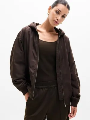 New Athleta S Upfield Bomber Jacket Truffle Brown Small Regular thumbnail 1