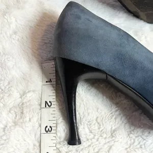 Sergio Rossi Pointed Toe Heals Blue Suede & Embossed Brown Leather Size 37 US 7 thumbnail 8