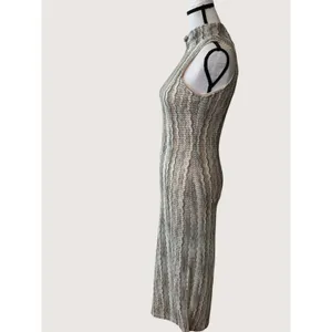 Skies Are Blue Crochet Mock Neck‎ Sleeveless Maxi Dress 96225 Beige XS NEW thumbnail 4