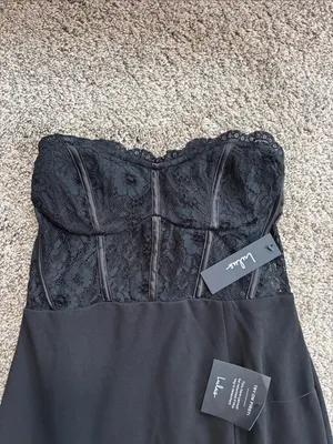 Lulus Sultry Persona Black Lace Strapless Bustier Mermaid Maxi Dress size medium thumbnail 3