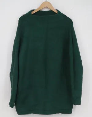 Forest Green Ribbed Boat Neck Oversized Tunic Sweater Womens Large LDC0082 thumbnail 1