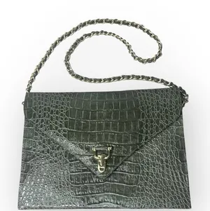 Vintage Green Croc Embossed Chain Strap Envelope Shoulder Bag thumbnail 1