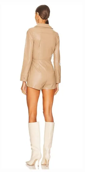 Superdown Chantel Leather Romper in Nude Small thumbnail 2