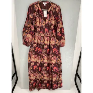 Allison New York Womens Leo Maxi Dress Brown Floral Smocked Cotton Small thumbnail 2