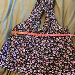 ZARA Floral Print Twist Halter Top Black Pink Cutout Back size small thumbnail 10