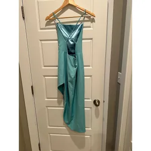 Bardot Anya Aqua Blue Midi‎ Dress Asymmetrical Open Back Slit Size 4 Cocktail thumbnail 4