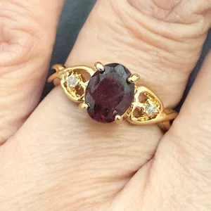 Vintage 14K HGE Heavy Gold Electroplated Genuine Garnet & Diamond Ring Size 7 thumbnail 3