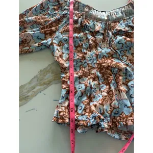 Free People Floral Ruffle Smocked Back Blouse Blue Brown‎ Small thumbnail 5