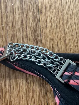 Wet Seal Women’s Coral and Black Zebra Print Bikini Bottom with Chain Trim thumbnail 3
