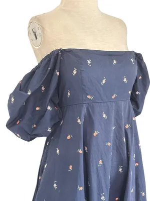 Hill House Home Matilda Dress in Blue Medium Womens Floral Rosette Print Puff thumbnail 7