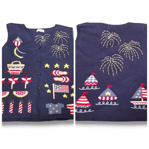 Vintage Patriotic Americana‎ Sweater Vest Fireworks Sailboats USA Flag Nautical thumbnail 9