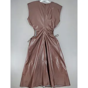 7 For All Mankind Dress Womens S Brown Faux Leather‎ Cutout Midi NEW thumbnail 7