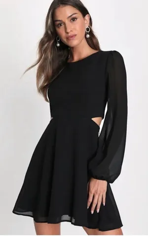 Lulus Black Cutout Long Sleeve Skater Dress size Medium thumbnail 1