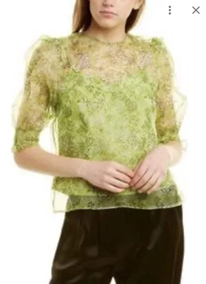 Cinq à Sept puff-sleeve top in a sheer green Size XS thumbnail 1