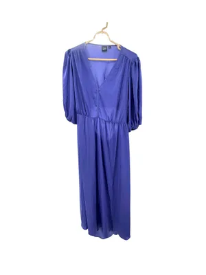 GAP open back blouson Midi Dress in Violet L silky wedding guest event party thumbnail 3