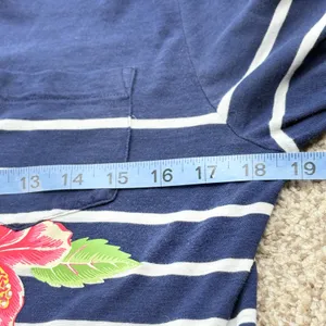 Polo Ralph Lauren Tee Women SM Navy White Stripe‎ Hibiscus Long Sleeve Nautical thumbnail 9