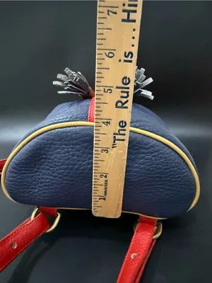 Rare Vintage DOONEY & BOURKE Teton AWL Lipstick Red Navy Yellow Leather Backpack thumbnail 6