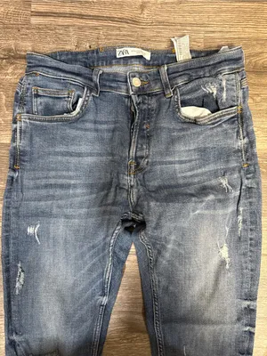 Zara Distressed Slim Skinny Jeans Size 34 Blue Denim thumbnail 4