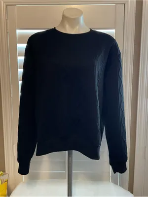 Women's Black Quilted Crewneck Sweatshirt thumbnail 1