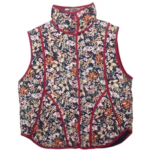 NWT Dokotoo Floral Quilted Puffer Vest Navy Burgundy Trim Snap Front‎ Sz XL thumbnail 2